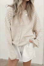 Striped Knit Round Neck Cardigan