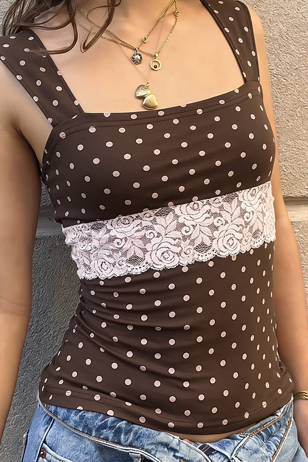 Vintage Polka Dot Lace Tank Top