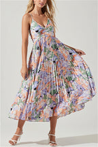 Floral Cami Pleated Print Maxi Dress