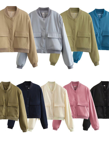 Mode Frau Bomber Jacken für Frauen 2024 Frühling Herbst Weibliche Langarm Mäntel Damen Große Taschen Jacke Neue Oberbekleidung 