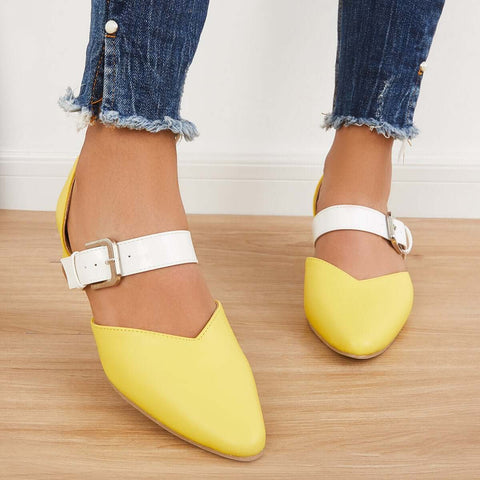 Block Low Heel Mary Jane Pumps Pointed Toe Buckle Dress Shoes