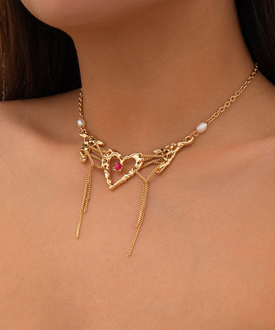 Moderne Gold Sterling Silber Overgild Zirkon Liebe Quaste Prinzessin Halskette 