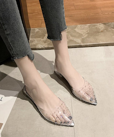 Sandalias transparentes con empalme de circonitas plateadas, las mejores para caminar 
