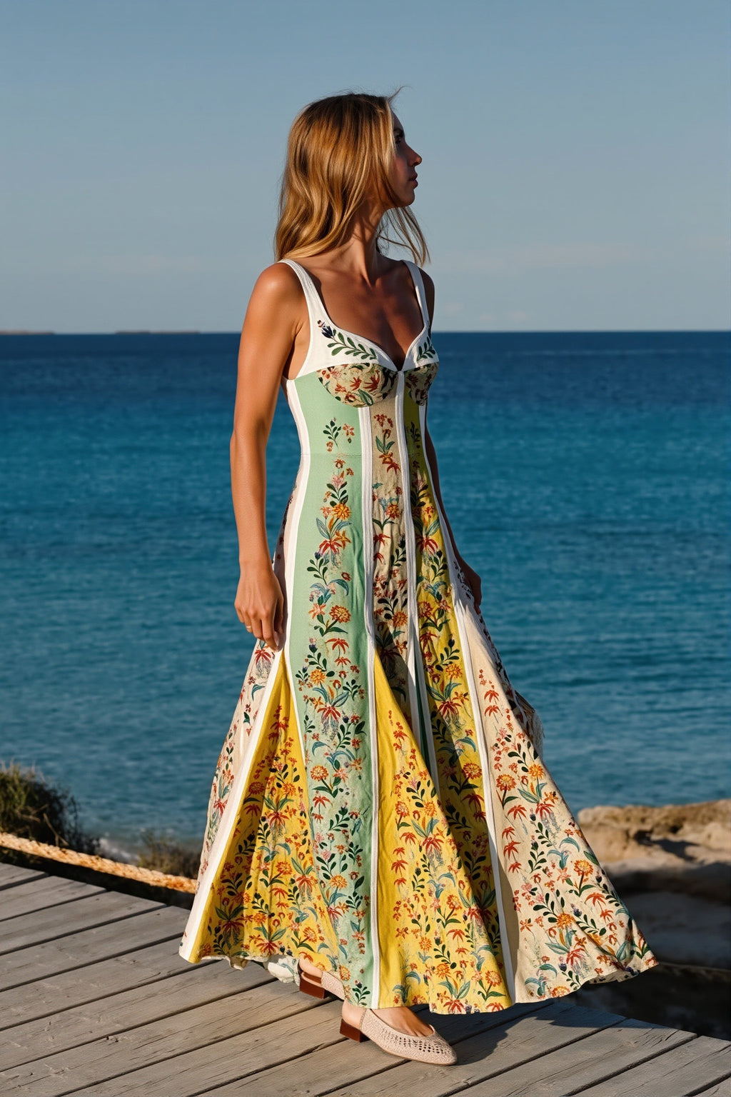 Floral Splice Loose Swing Maxi Dress