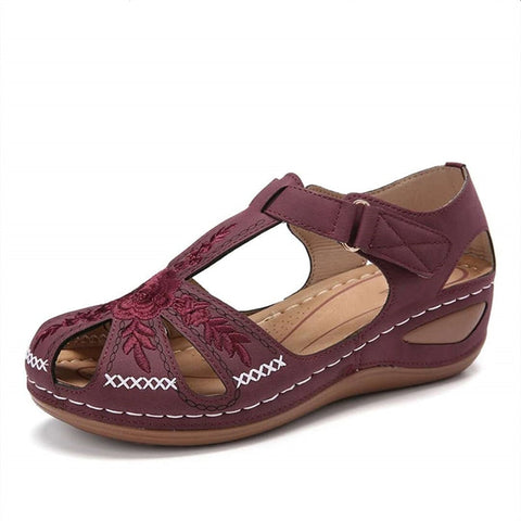 Women's Sandals Summer Rome Vintage  Hollow out Wedge Heels Platform Ladies Shoes Hook Loop Embroidery Sewing Female Sandal