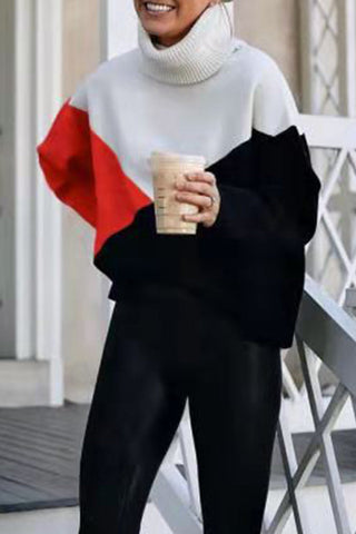 Suéteres de cuello alto con patchwork y bloques de color para trabajo informal (4 colores) 