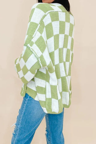 Prenda exterior informal de cuello tipo cárdigan con cuadros contrastantes (3 colores) 