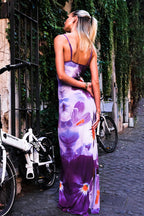 Printed Backless Cami Bodycon Maxi Dress