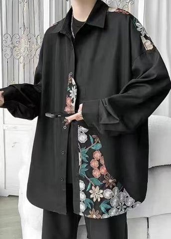 Abrigos neutros de algodón con botones negros, cuello Peter Pan y manga larga 