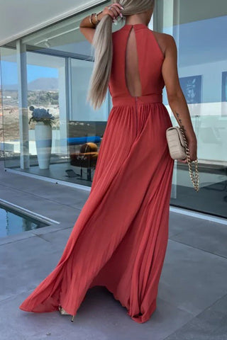 Neckholder-Plissee-Swing-Kleid 