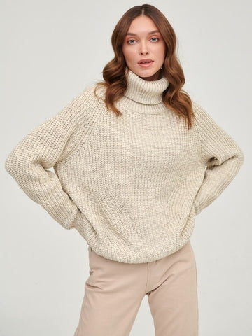 Suéter de punto suelto de cuello alto grueso para otoño e invierno con cuello 