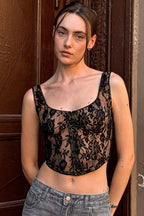 Sheer Lace Trim Sexy Cami Top