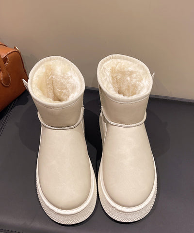 Lässige Kamelstiefel mit Plateausohle, Kunstleder, flauschiges Wollfutter 