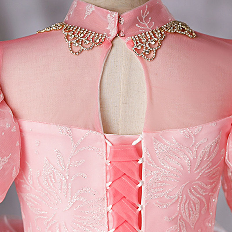 Kommunionkleid für Kleinkinder, Mädchengeburtstagsfeier, wunderschönes, flauschiges, langes Festkleid in Rosa 