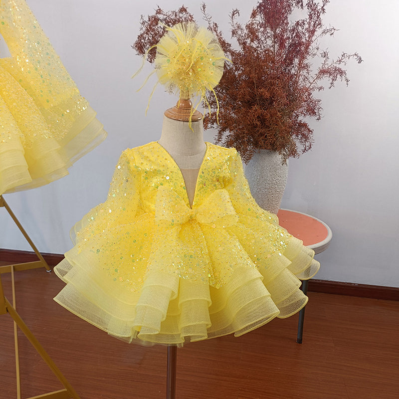 Vestido de primera comunión para niña, con lentejuelas, esponjoso, para concurso de belleza, cumpleaños, princesa 