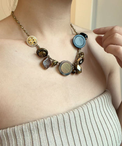 Collar vintage con borlas de piedra de ojo de tigre de cobre y oro 