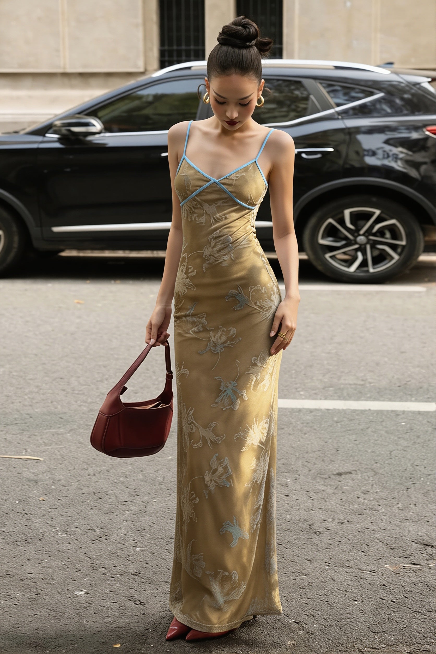 Sexy Floral Print Cami Chinese Style Maxi Dress