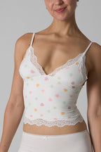 Lace Trim Floral V Neck Sexy Cami Top