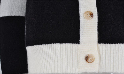 Autumn Winter Women's Plaid Stitching Knitwear Cardigan Sweater Coat