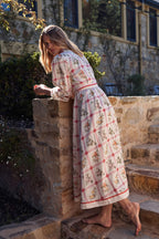 Linen Floral Tie Long Cardigan Boho Dress