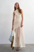 Ribbed Knit Mesh Splice Maxi Dress