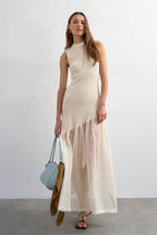 Ribbed Knit Mesh Splice Maxi Dress