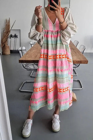 Whisked Away – A-Linien-Midikleid mit geometrischem Farbblock-Print 