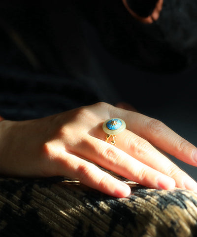 Elegante drehbare Ringe aus vergoldetem Sterlingsilber mit Jade-Cloisonné 
