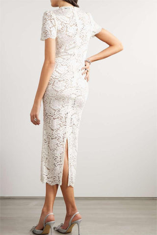 Vestido midi fruncido de encaje con diamantes de imitación 
