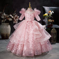 Blumenmädchenkleid, Kinder-Oster-Kommunionkleid, Sommerkleid in Rosa mit Pailletten, Prinzessinnenkleid 