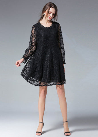 Elegante vestido de encaje de otoño, ropa de talla grande 