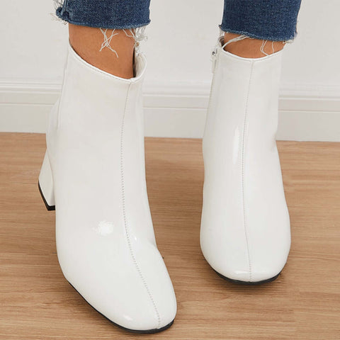 Botines de charol con tacón de bloque y punta cuadrada con cremallera lateral 