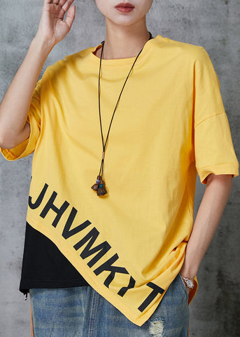Camisetas sin mangas de algodón con parches asimétricos amarillos informales para verano 