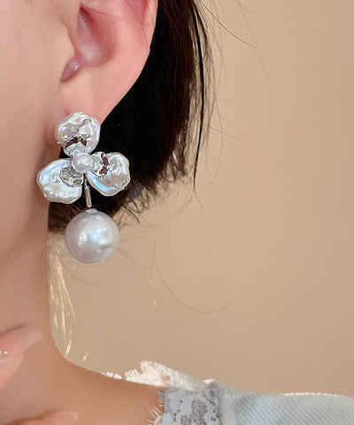 Boutique Gold Copper Alloy Pearl Flora Stud Earrings