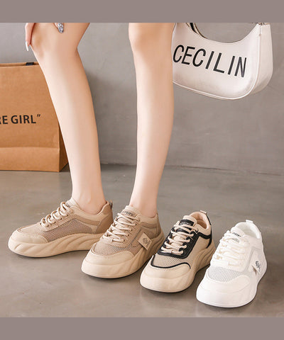 Breathable Mesh Lace Up Splicing Black Flat Shoes For Women