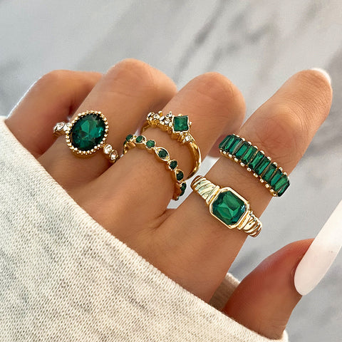 Imitation Smaragd Diamant Ring Set 5 Stück 