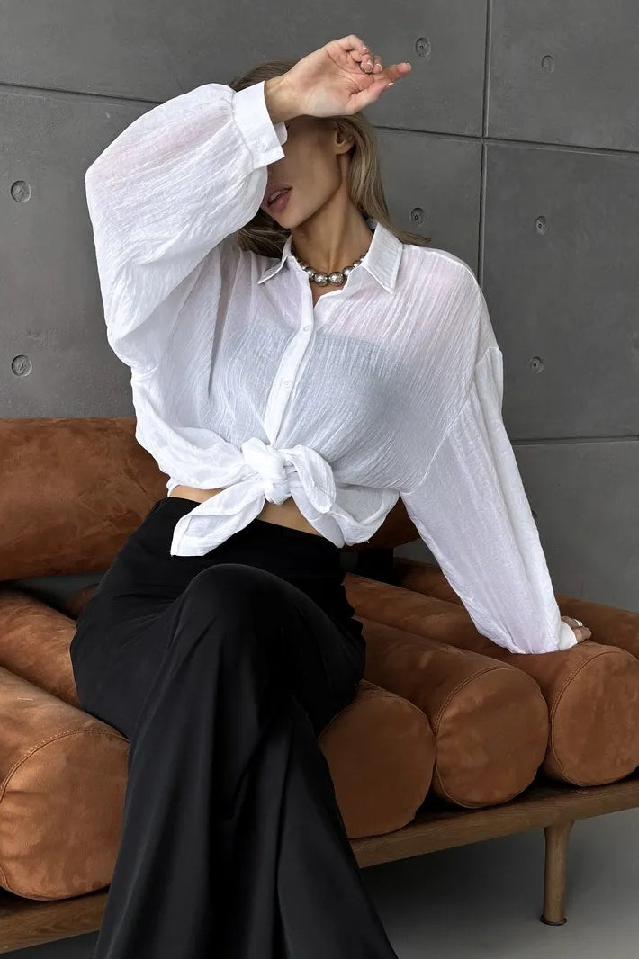 Solid Casual Chic Long Sleeve Blouse