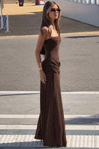 Chic Solid Strapless Ruched Side Slip Maxi Dress