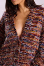 New Retro Fashion Deep V-Neck Maillard Plush Long-Sleeve Knit Cardigan