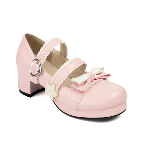 - Zapatos Mary Jane estilo Harajuku japonés de primavera, bonitos, estilo Lolita, para chicas, con punta redonda, colores combinados, para cosplay, con lazo, Kawaii Chic. 