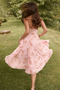 Chic Print Halter Neck V Neck Sheer Mesh Backless Midi Dress
