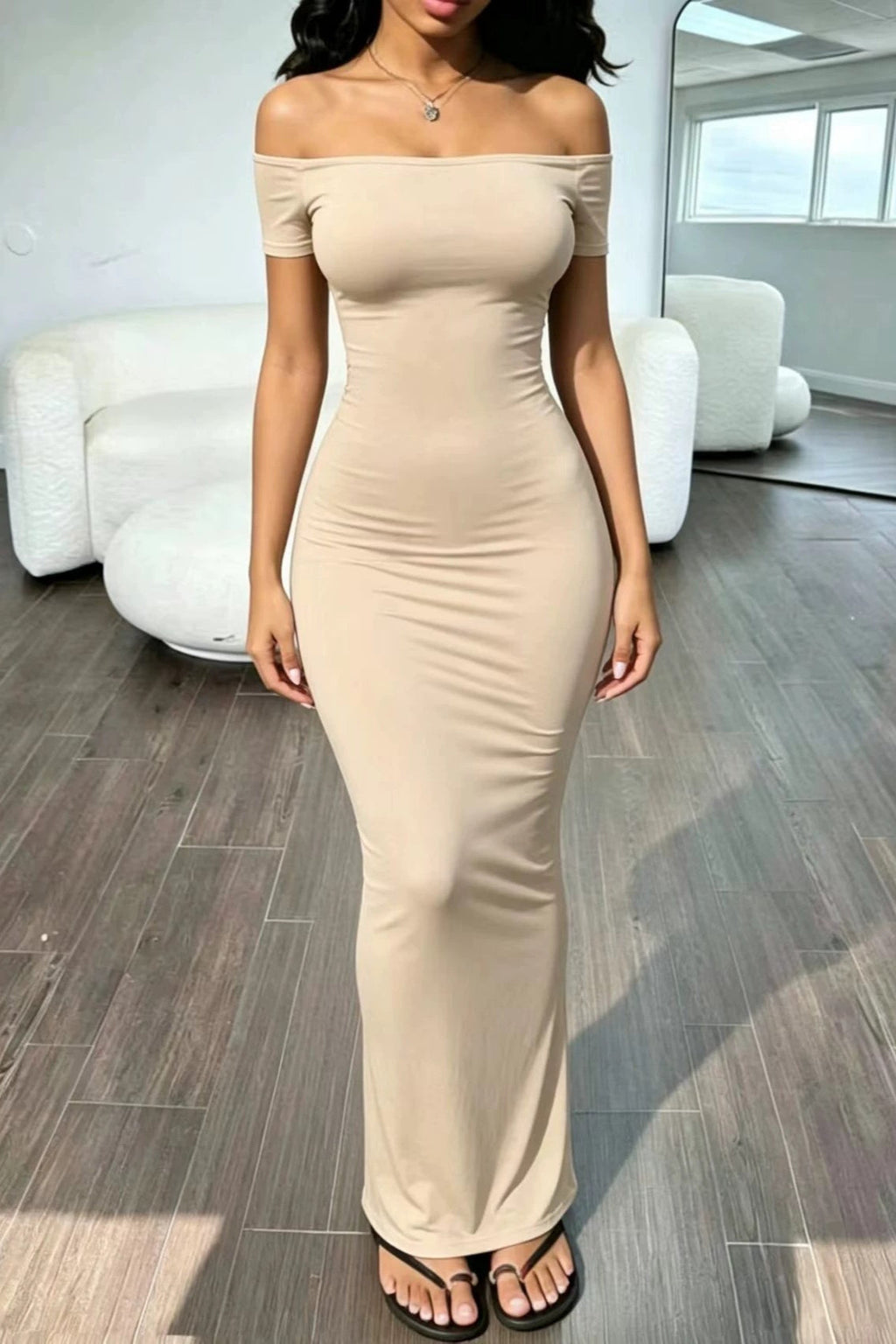 Off Shoulder Stretch Slim Sexy Bodycon Maxi Dress