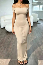Off Shoulder Stretch Slim Sexy Bodycon Maxi Dress