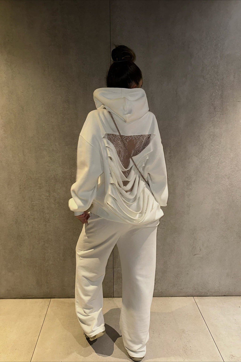 Lace Sheer Cutout Patchwork Hoodie