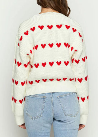 Suéter de punto con rayas de corazón rojo Lovey 