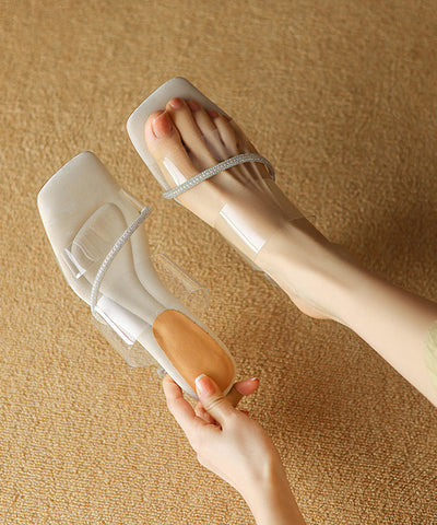 Sandalias de tacón grueso beige con punta abierta 2025 