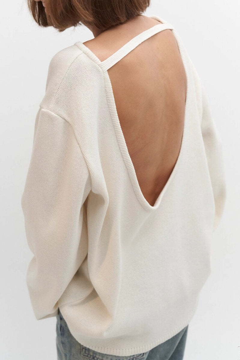Cotton Pullover Open-Back Loose Sexy Knit Top