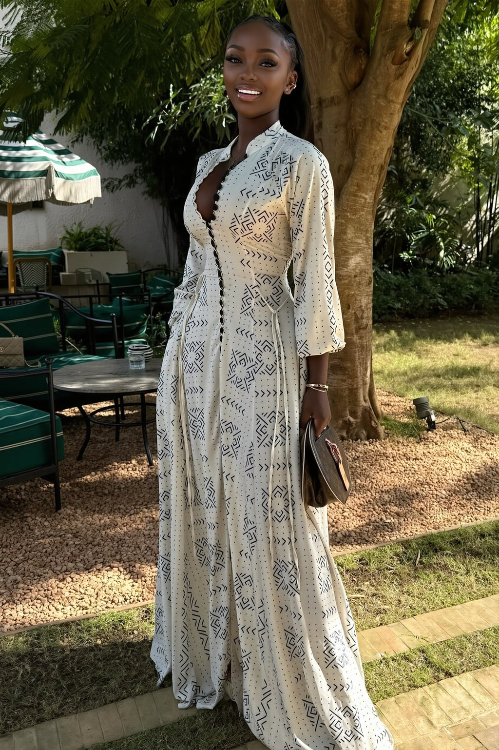 Casual Stand Collar Button Maxi Dress