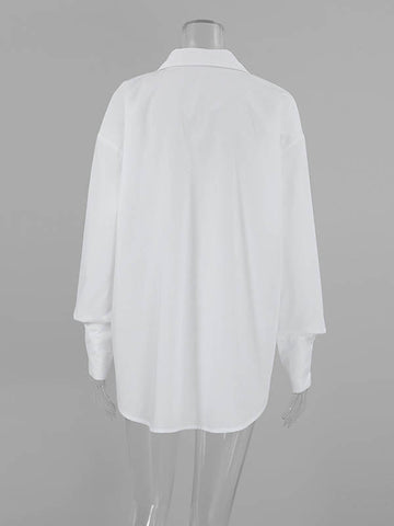 Lange Ärmel, lockere geknöpfte Taschen, einfarbige Reversblusen und Hemden 