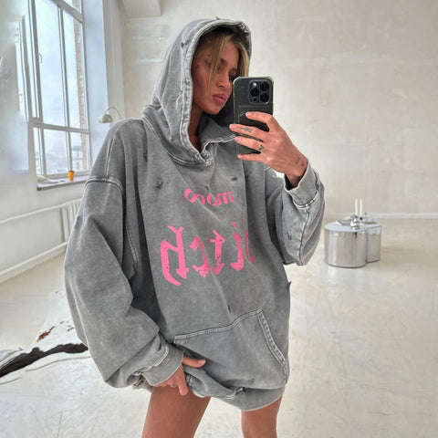 Celestia Printed Hoodie Lazy Loose Pocket Coat